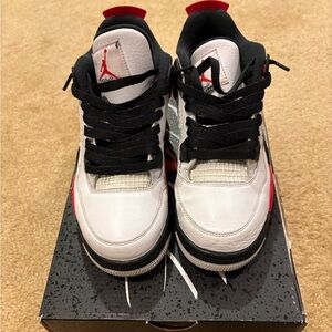 Air Jordan 4 Sneakers - White, Black, and Red